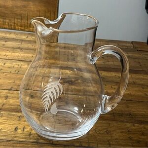 Vintage Etched Leaf Glass Pitcher